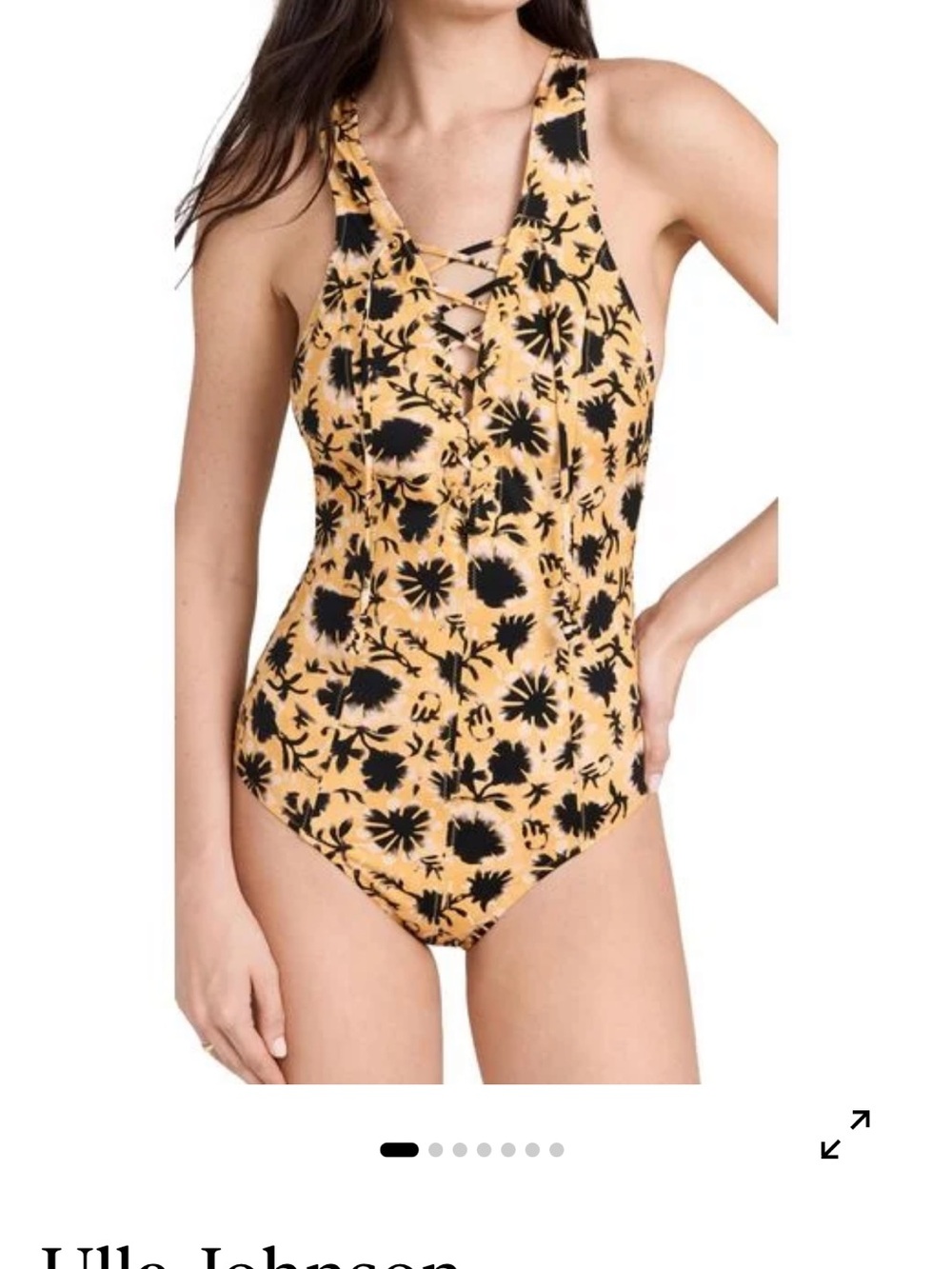 Ulla Johnson Yellow, Black and White Motifs Lace-Up One-Piece Swimsuit